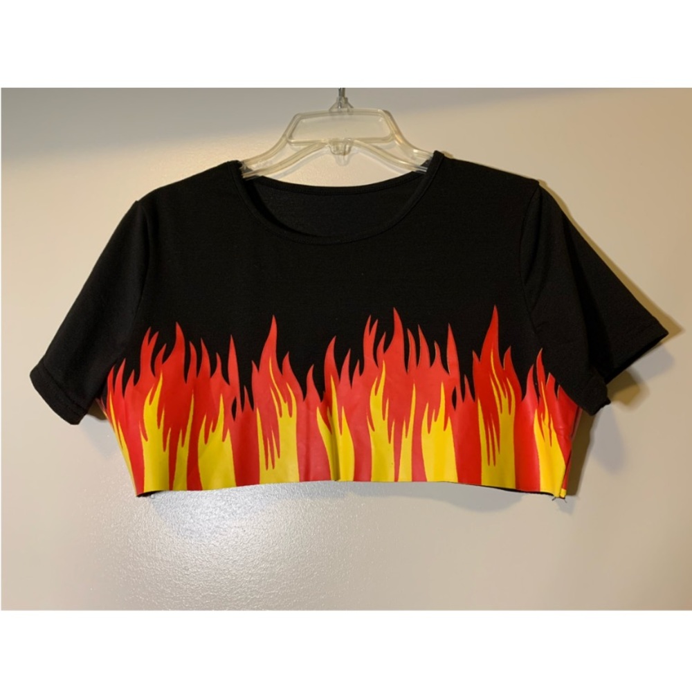 Fire Flame Short Crop Top 
L (fits like small)
black